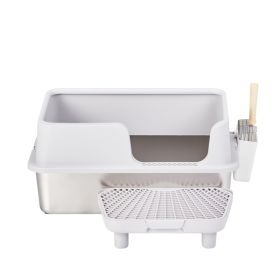 61x40x33CM, Litter Box, Stainless Steel And Plastic, Upper And Lower Snap Type, With Litter Spatula, Foot Pad - Grey (Option: Cat litter box)
